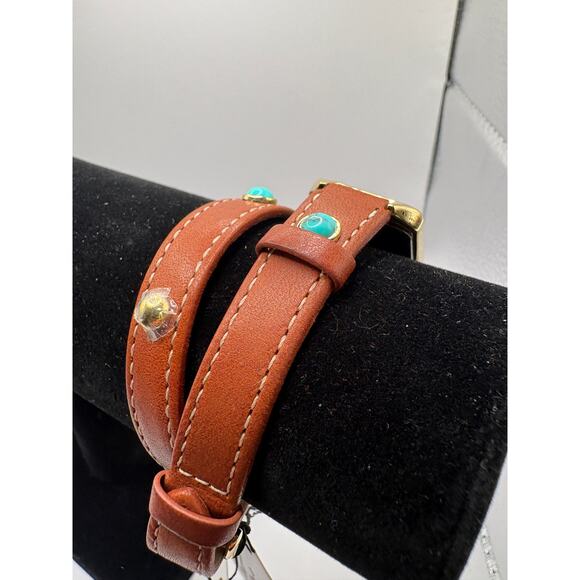 Fossil Women Watch Rectangular Gold-Tone Double Wrap Leather Turquoise Gold main image 5